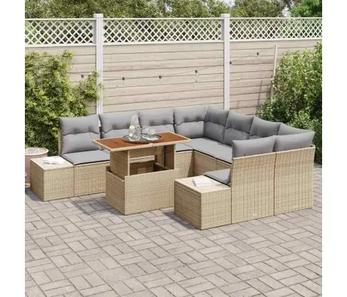 9 Daļu Dārza Galds Ar Spilveniem Bēšā Poliratānā Akācijā Vidaxl