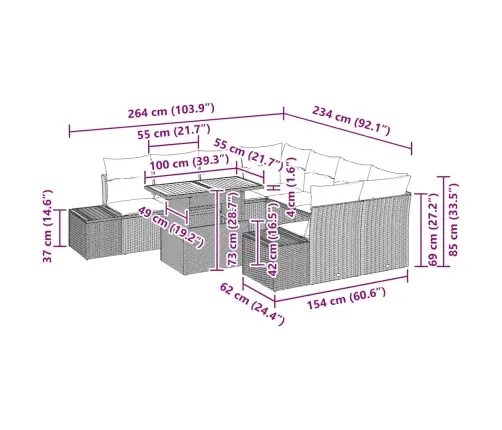 9 Daļu Dārza Galds Ar Spilveniem Bēšā Poliratānā Akācijā Vidaxl