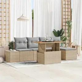 Dārza Ēdamgalds Ar Spilvenu 6 Pcs Bēšs Un Pelēks Vidaxl