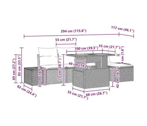 Aia Söögilaudade Komplekt Padjaga 6 Pcs Beež Ja Hall
