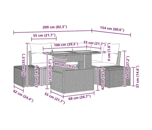 Aia Diivanikomplekt 5 Pcs Hall Ja Pruun 100 X 55 X 73 Cm
