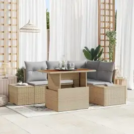 Dārza Dīvānu Komplekts 5 Pcs Bēšs Un Pelēks 100 X 55 X 73 Cm Vidaxl