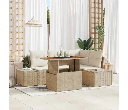 Sodo Sofų Rinkinys Su Pagalve 5 Pcs Bežinė Ir Kreminė