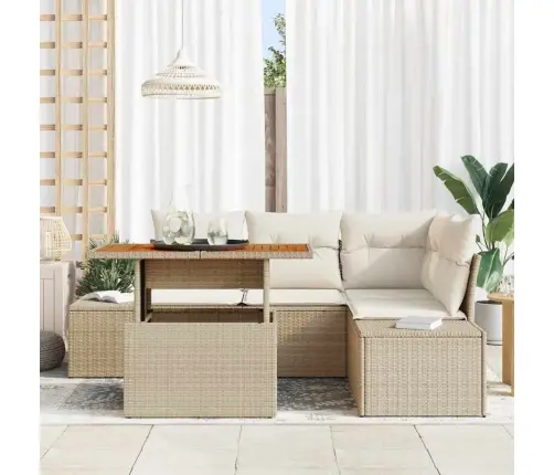 Sodo Sofų Rinkinys Su Pagalve 5 Pcs Bežinė Ir Kreminė