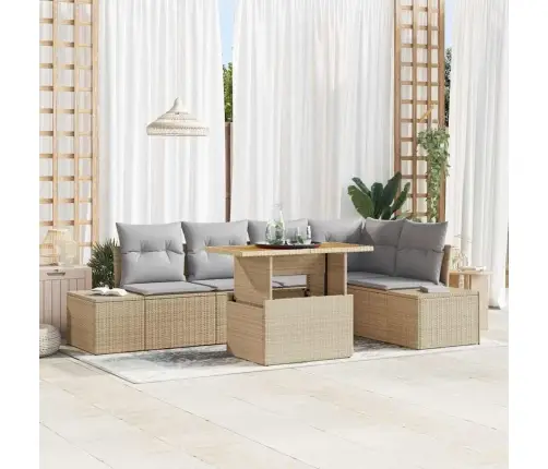 6 Daļu Dārza Galds Ar Spilveniem Bēšā Poliratānā Akācijā Vidaxl