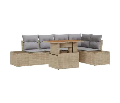 6 Daļu Dārza Galds Ar Spilveniem Bēšā Poliratānā Akācijā Vidaxl