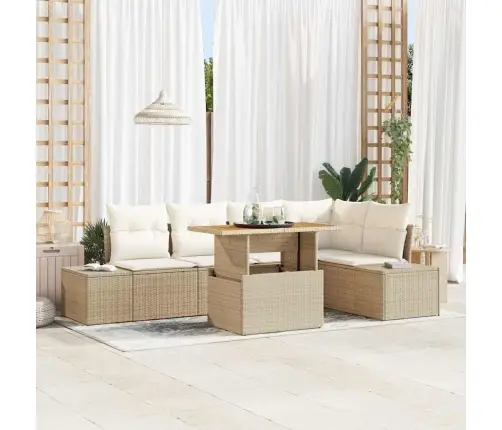 6 Daļu Dārza Ēdamgalds Ar Spilveniem Bēšā Poliratanā Un Akācijā Vidaxl