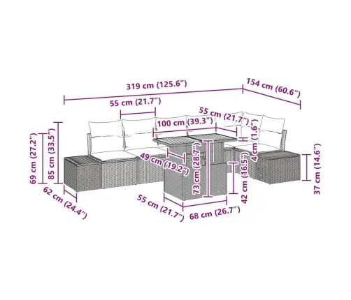 Aia Söögilaudade Komplekt 7 Pcs Beež Ja Hall 100 X 55 X 73 Cm