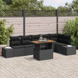 Dārza Ēdamgalds Ar Spilvenu Ar Spilvenu 7 Pcs Melns Un Brūns Vidaxl