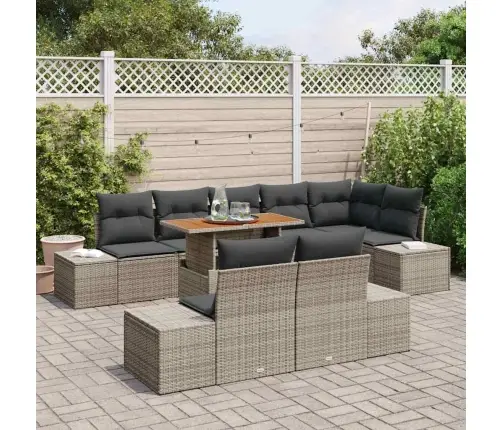 9 Daļu Dārza Ēdamgaldu Komplekts Ar Spilveniem Pelēkā Polyratanā Akācija Vidaxl