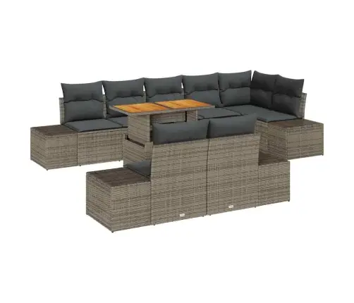 9 Daļu Dārza Ēdamgaldu Komplekts Ar Spilveniem Pelēkā Polyratanā Akācija Vidaxl