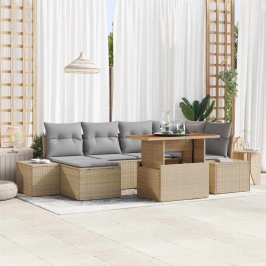 Dārza Ēdamgalds Ar Spilvenu 7 Pcs Bēšs Un Pelēks Vidaxl