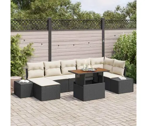 8 Daļu Dārza Galda Komplekts Ar Spilveniem, Melns Poliratans, Akācija Vidaxl