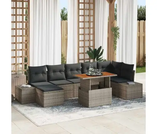 8 Daļu Dārza Ēdamistabas Komplekts Ar Spilveniem Pelēkā Poliratanā Un Akācijas Koku Vidaxl