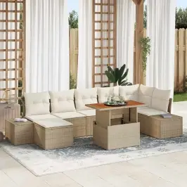 Dārza Dīvānu Komplekts Ar Spilvenu 8 Pcs Bēšs Un Krēms Vidaxl