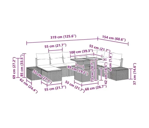 Aia Söögilaudade Komplekt Padjaga 9 Pcs Must Ja Kreem