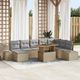 Dārza Ēdamgalds Ar Spilvenu 9 Pcs Bēšs Un Pelēks Vidaxl