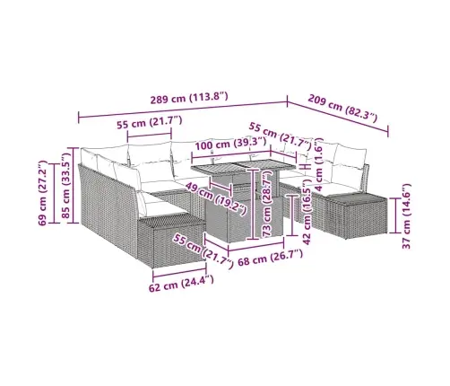 Aia Söögilaudade Komplekt 10 Pcs Hall Ja Pruun 100 X 55 X 73 Cm