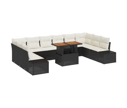 11 Daļu Dārza Galds Ar Spilveniem, Melns Polyraksts, Akācija. Vidaxl