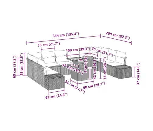 Aia Diivanikomplekt 11 Pcs Must Ja Pruun 100 X 55 X 73 Cm