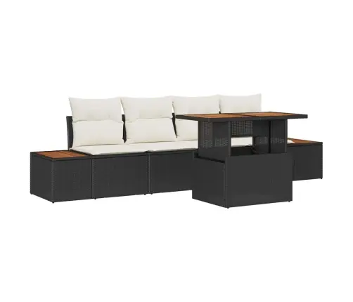 5 Daļu Dārza Galds Ar Spilveniem, Melns Poliestera Ratiņš, Akācija Vidaxl