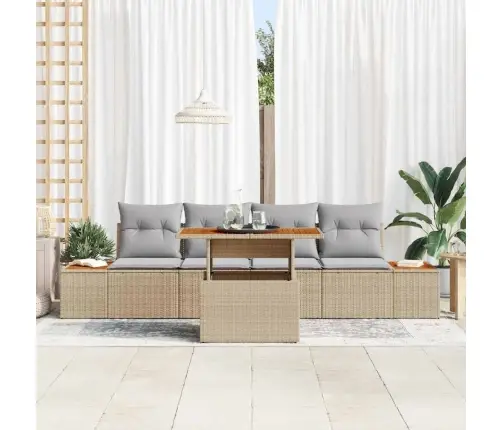 5 Daļu Dārza Galdu Komplekts Ar Spilveniem, Bēšā Krāsā, Poli Rotangpalmas Un Akācija Vidaxl 5 Daļu Dārza Galdu Komplekts Ar Spilveniem, Bēšā Krāsā, Poli Rotangpalmas Un Akācija Vidaxl