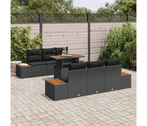 7 Daļu Dārza Ēdamgaldu Komplekts Ar Spilveniem Melnā Poliratanā Akācijas Kokā Vidaxl