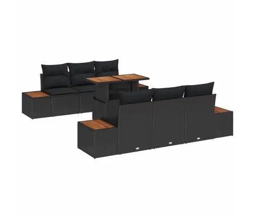 7 Daļu Dārza Ēdamgaldu Komplekts Ar Spilveniem Melnā Poliratanā Akācijas Kokā Vidaxl