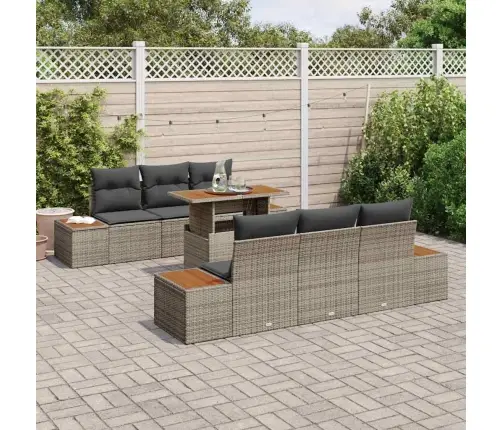 7 Daļu Dārza Galds Ar Spilveniem, Pelēks, No Mākslīgā Rattan Vidaxl