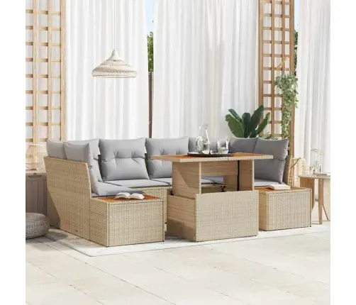 7 Daļu Dārza Galdiņš Ar Spilveniem Bēšā Poliratānā Vidaxl