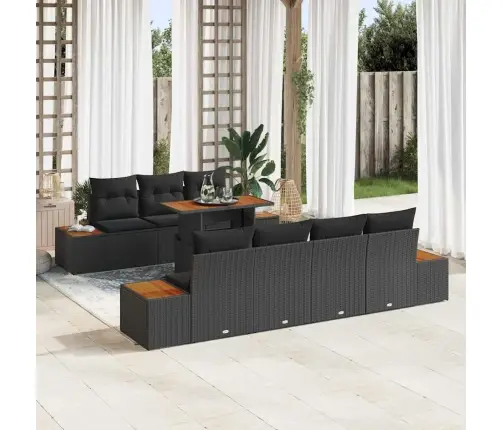 8 Gabalu Dārza Komplekts Ar Spilveniem Melnā Polyratanā Un Akāciju Vidaxl