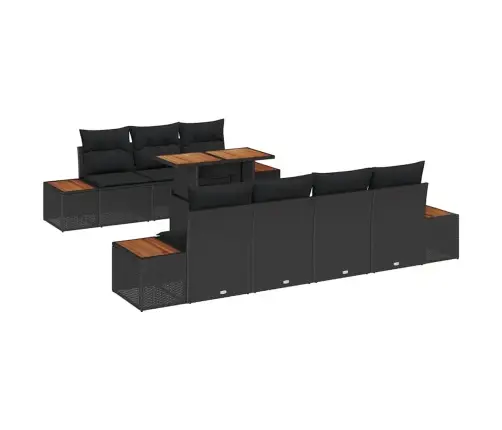 8 Gabalu Dārza Komplekts Ar Spilveniem Melnā Polyratanā Un Akāciju Vidaxl