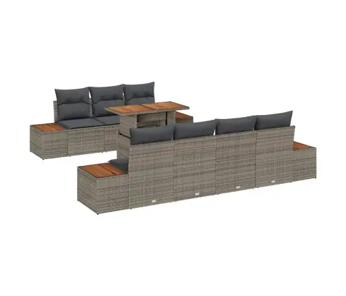 Sodo Sofų Rinkinys Su Pagalve 8 Pcs Pilka Poli Ratanas