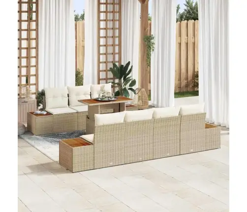 Dārza Ēdamgalds 8 Pcs Bēša 100 X 55 X 73 Cm Pe Rotangs Vidaxl