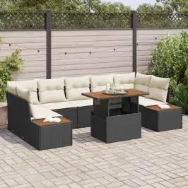 Sodo Valgomojo Komplektas Su Pagalve 8 Pcs Juoda Ir Smėlinė