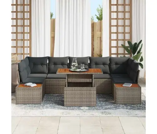 Sodo Valgomojo Komplektas Su Pagalve 8 Pcs Pilka Ir Ruda