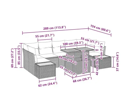 Aia Söögilaudade Komplekt 8 Pcs Beež Ja Hall 100 X 55 X 73 Cm