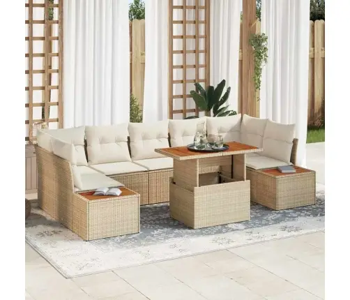 8 Daļu Dārza Galda Komplekts Ar Spilveniem Bēšs Poliratans Un Akācija Vidaxl