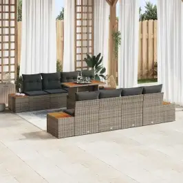 Dārza Ēdamgalds Ar Spilvenu Ar Spilvenu 9 Pcs Pelēks Un Brūns Vidaxl