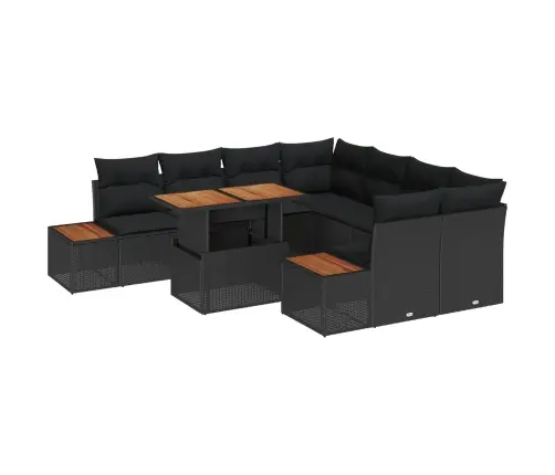 9 Daļu Dārza Galds Ar Spilveniem Melnā Polirattā Vidaxl