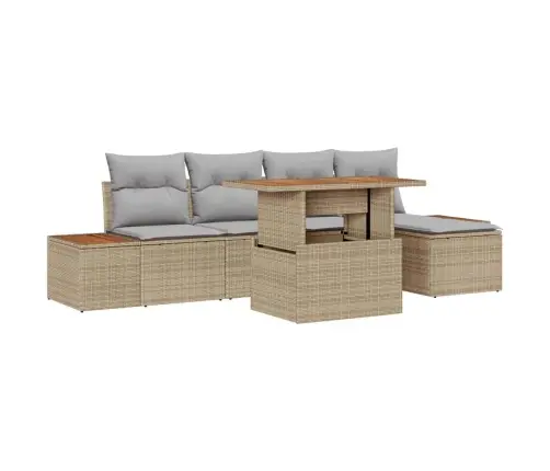 6 Gab. Dārza Galds Ar Spilveniem Bēšā Poliratonā Un Akācijas Kokā Vidaxl