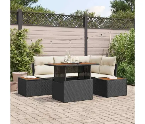 5 Daļu Dārza Galds Ar Spilveniem, Melns Polirattans Un Akācija Vidaxl