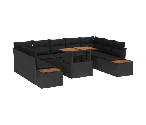 10 Daļīgs Dārza Galds Ar Spilveniem Melnā Poliratanā Akācijā Vidaxl