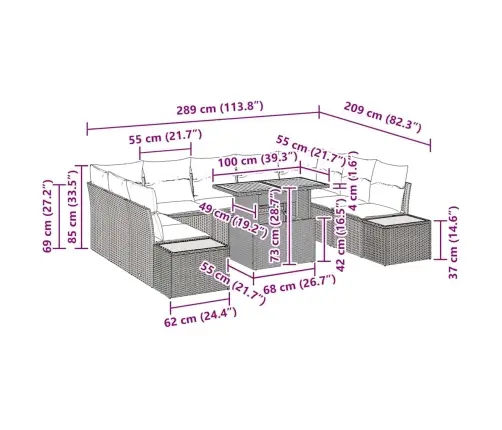 10 Daļu Dārza Galds Ar Spilveniem Pelēkajā Polirašanas Akācijā Vidaxl