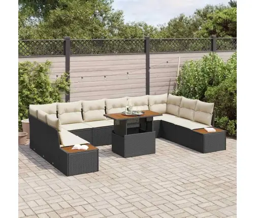 11 Daļu Dārza Galds Ar Spilveniem Melnajā Poliratānā Un Akāciju Vidaxl