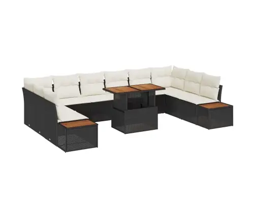 11 Daļu Dārza Galds Ar Spilveniem Melnajā Poliratānā Un Akāciju Vidaxl