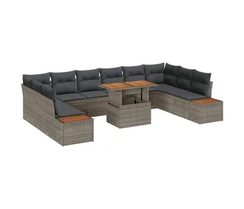 11 Daļu Dārza Galds Ar Spilveniem Pelēkā Poliratanā Un Akāciju Vidaxl