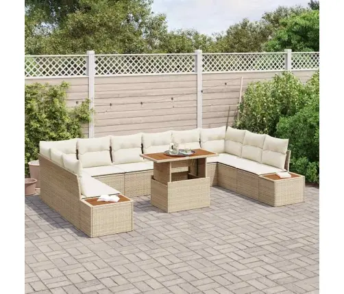 11 Daļu Dārza Galds Ar Spilveniem Bēšā Poliratonā Akācija Vidaxl