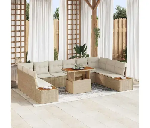 11 Daļu Dārza Galds Ar Spilveniem Bēšā Poliratonā Akācija Vidaxl