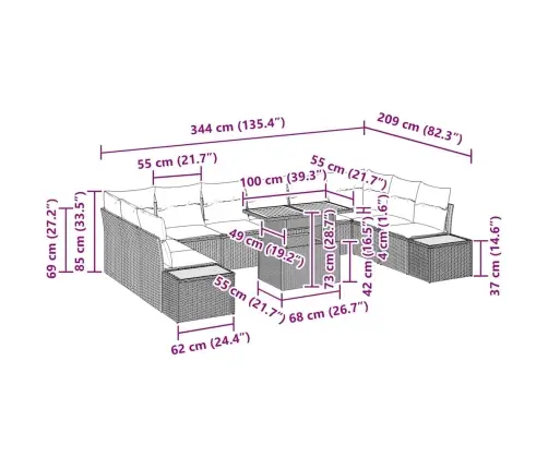 11 Daļu Dārza Galds Ar Spilveniem Bēšā Poliratonā Akācija Vidaxl